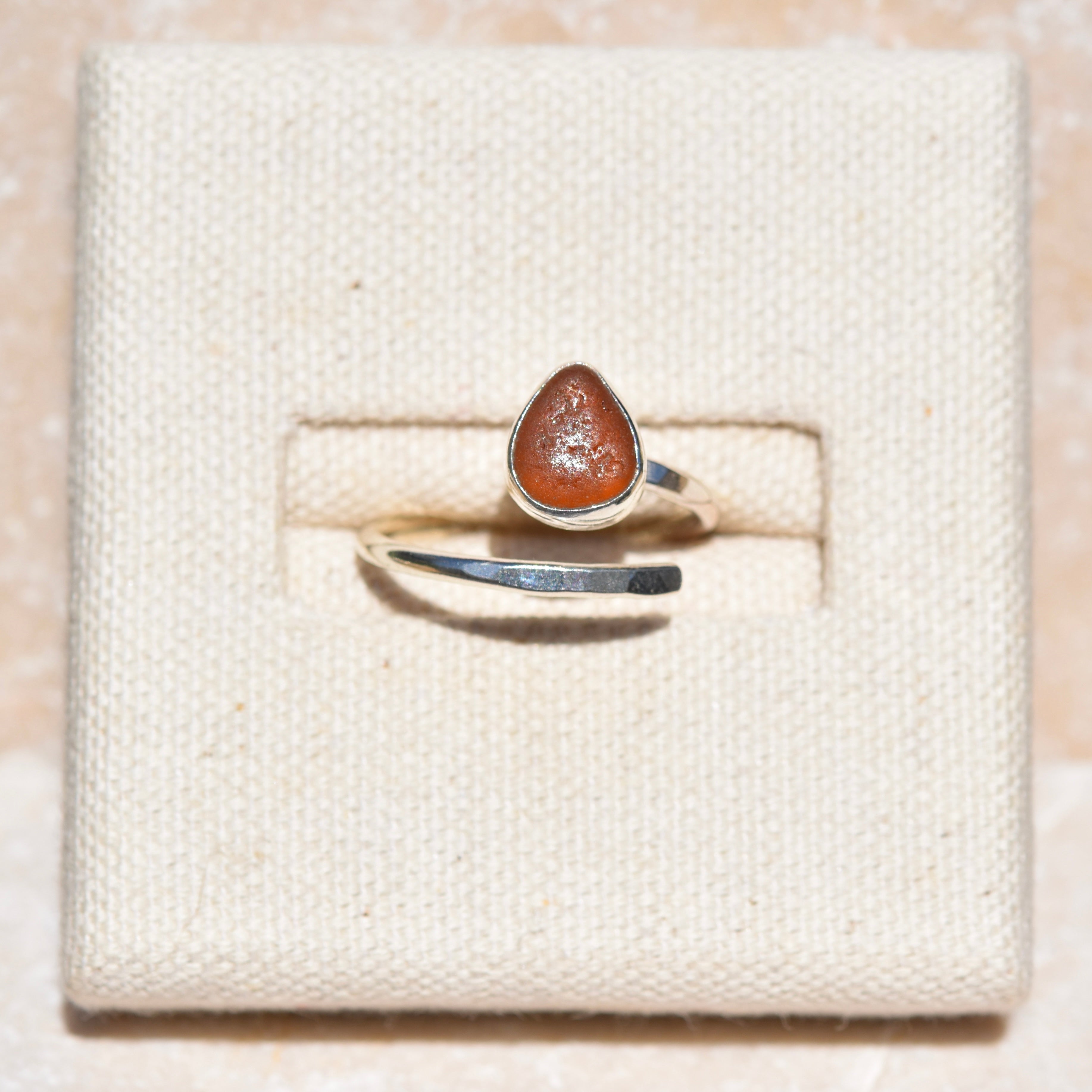 Deep Amber Sea Glass Adjustable Ring