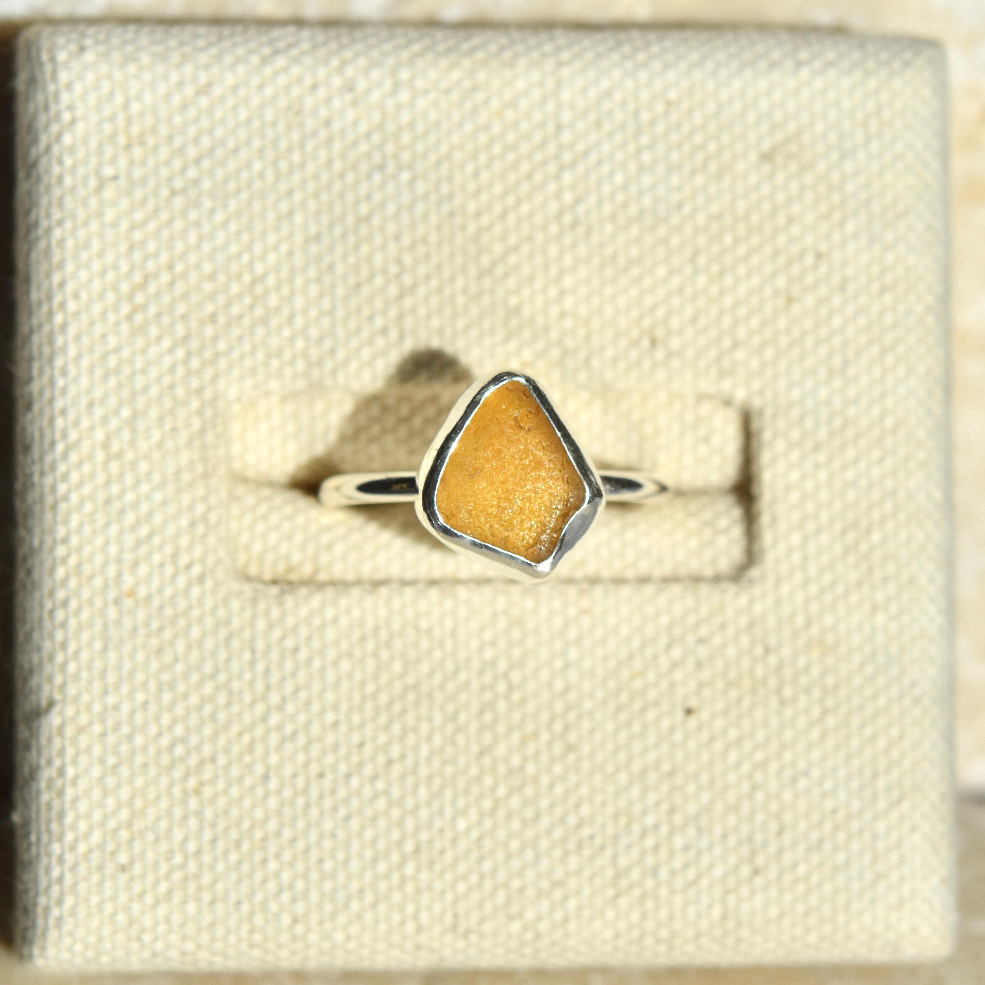 Amber Orange Sea Glass Ring | Size S