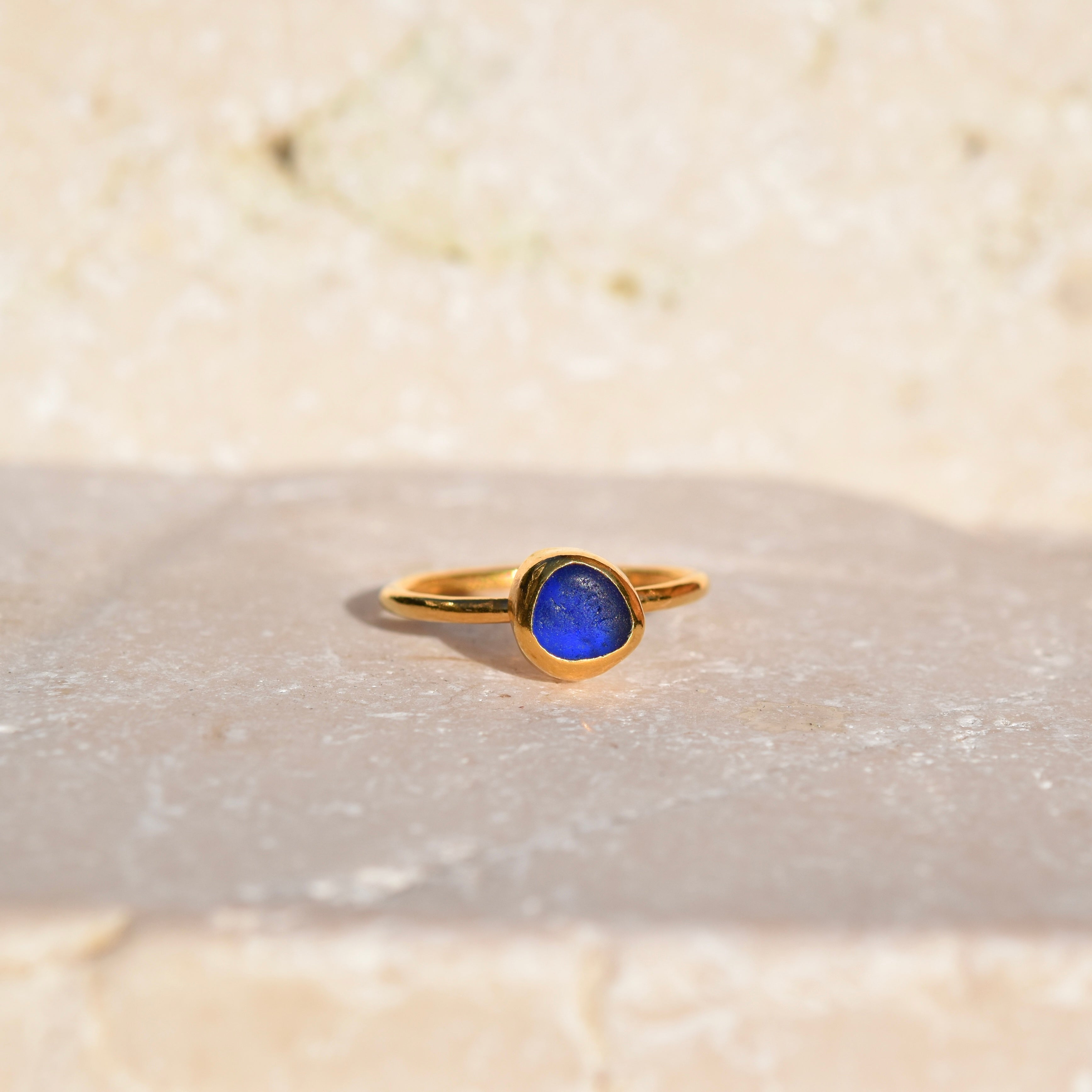 Cobolt Blue Gold Vermeil Sea Glass Ring | Size O