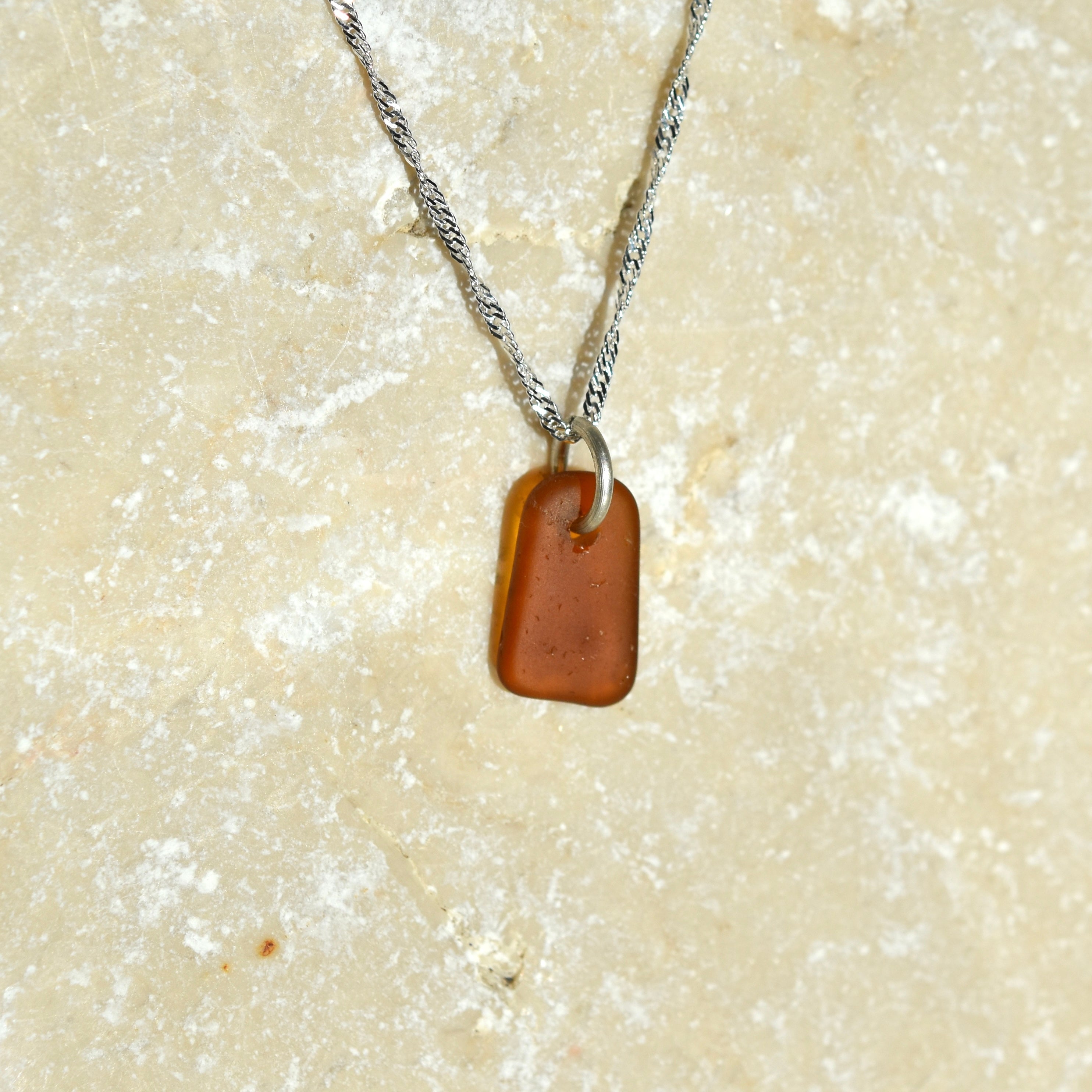 Amber Drilled Sea Glass Necklace