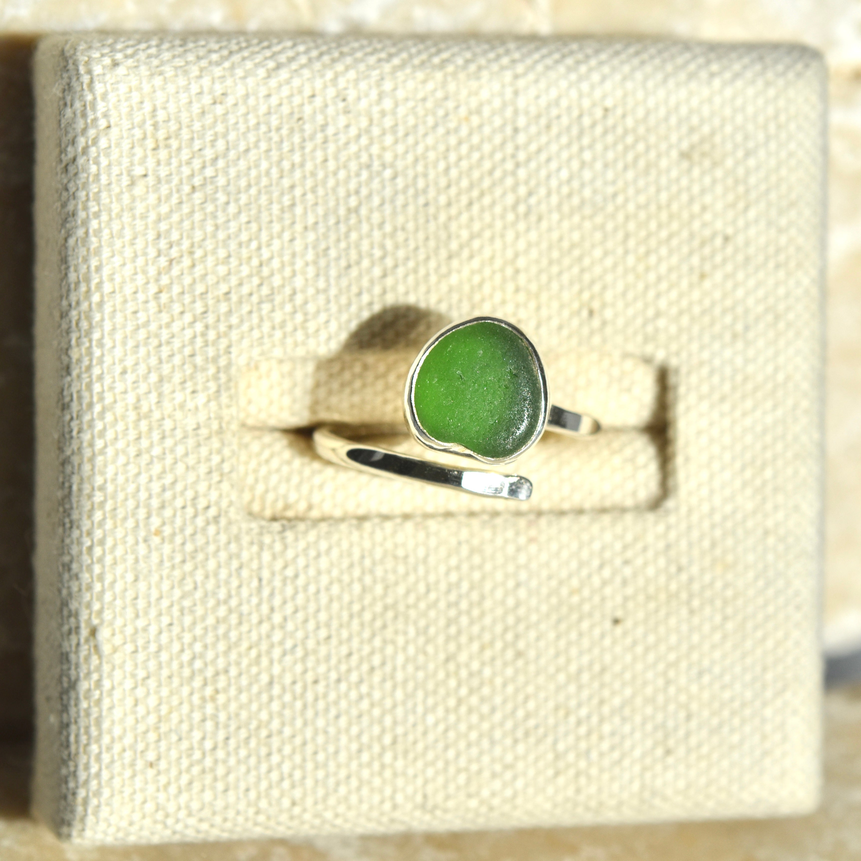 Green Sea Glass Adjustable Ring