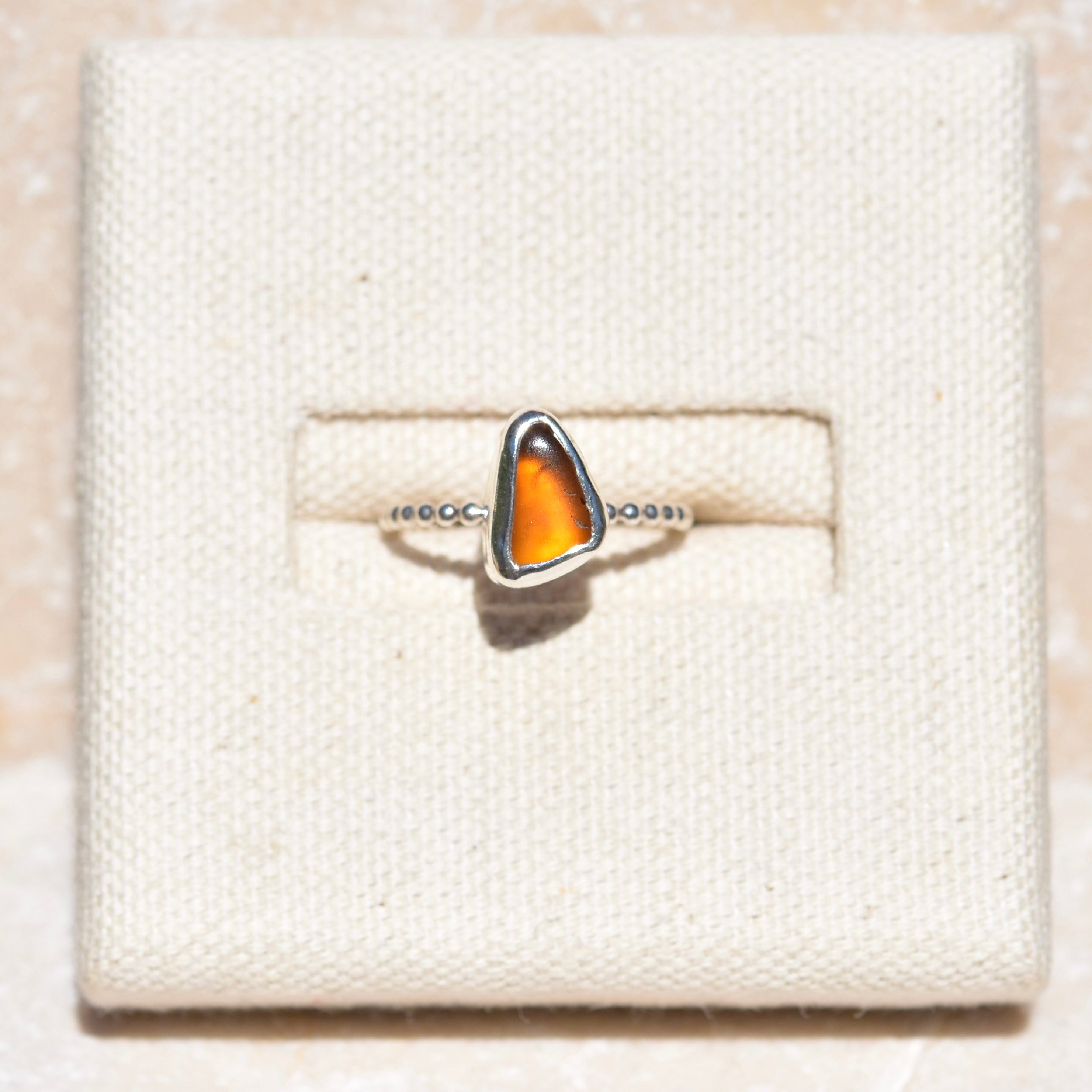 Amber Beaded Sea Glass Ring | Size M