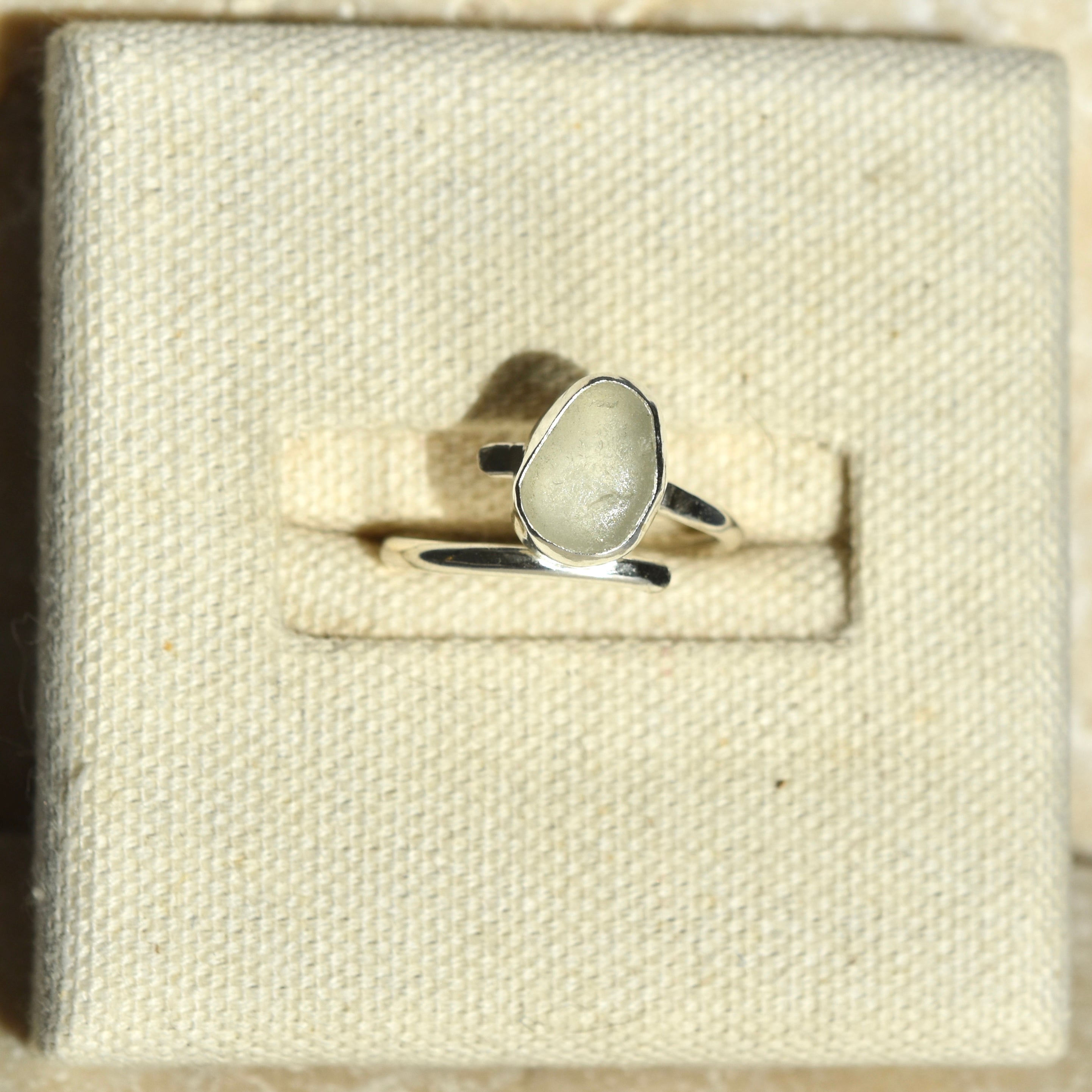 White Sea Glass Adjustable Ring