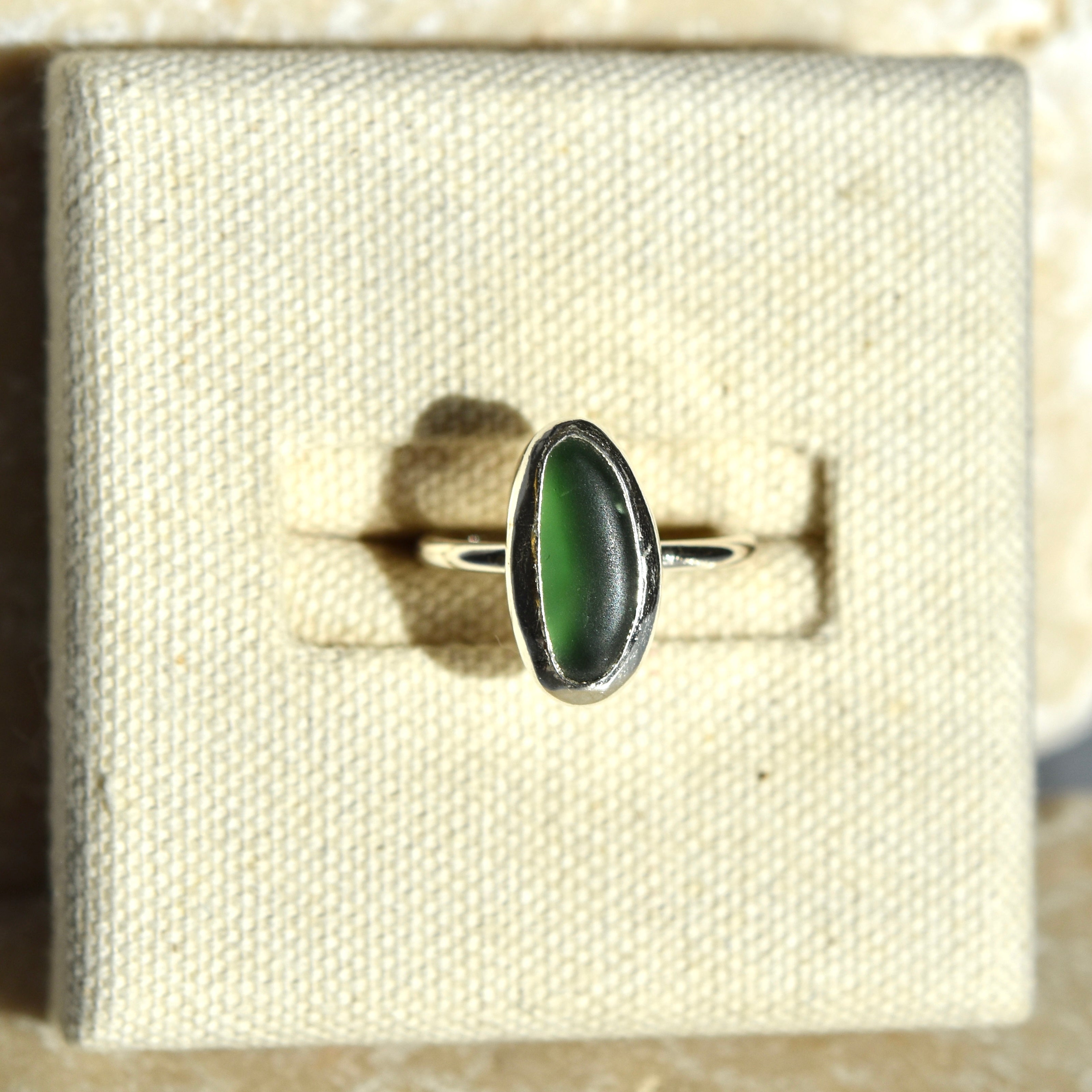 Deep Green Sea Glass Ring | Size O