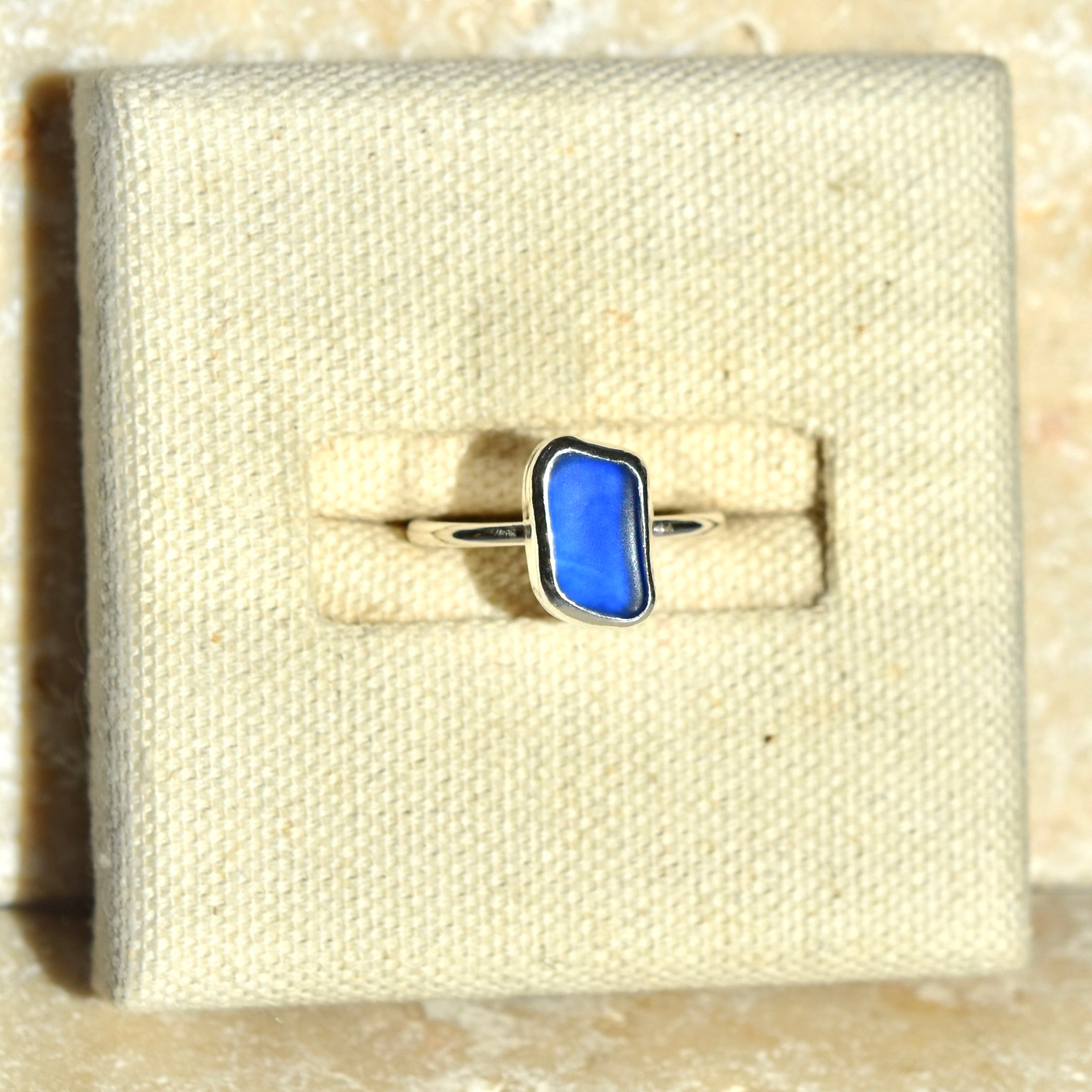 Bright Cobolt Blue Sea Glass Ring | Size O