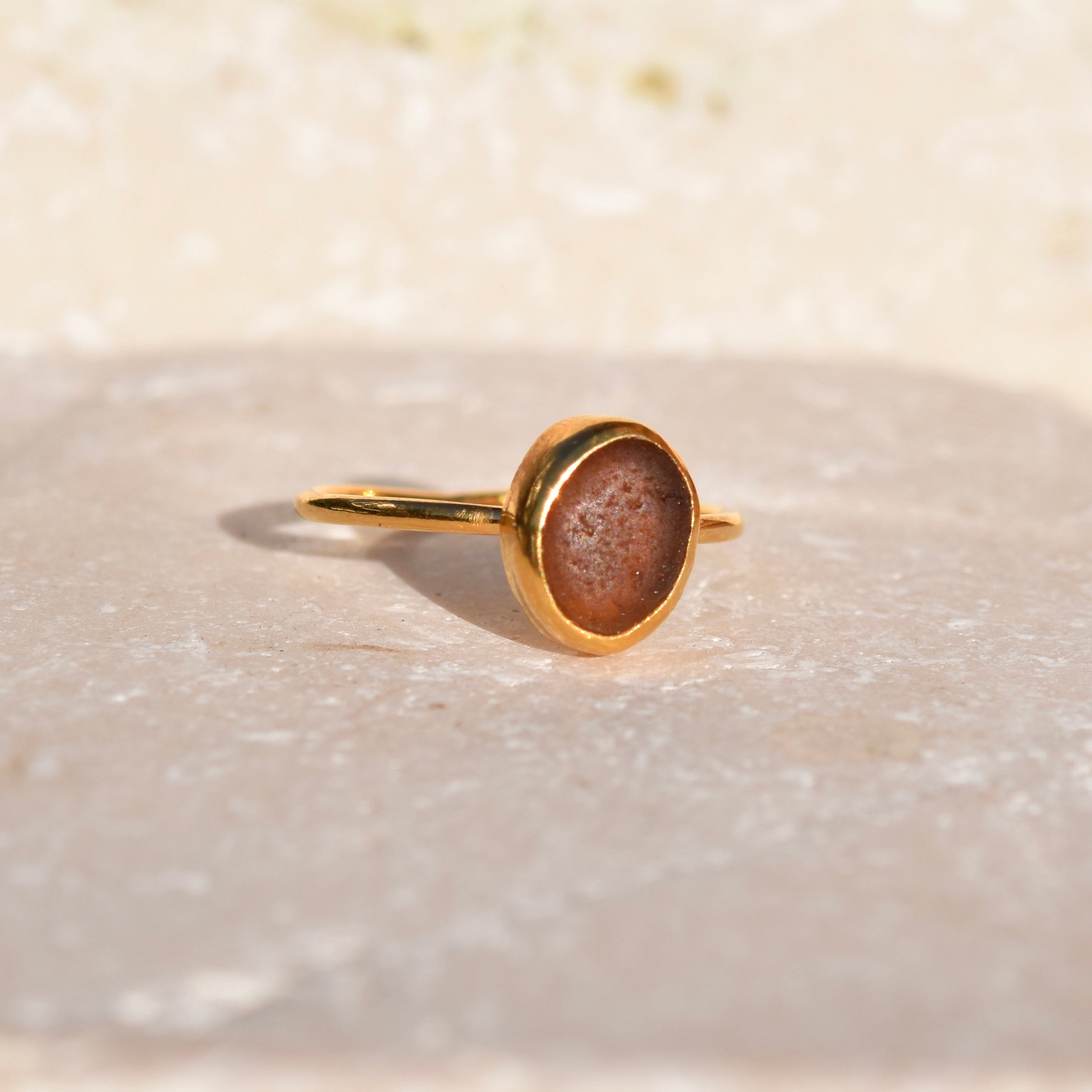 Deep Amber Sea Glass Ring | Size N