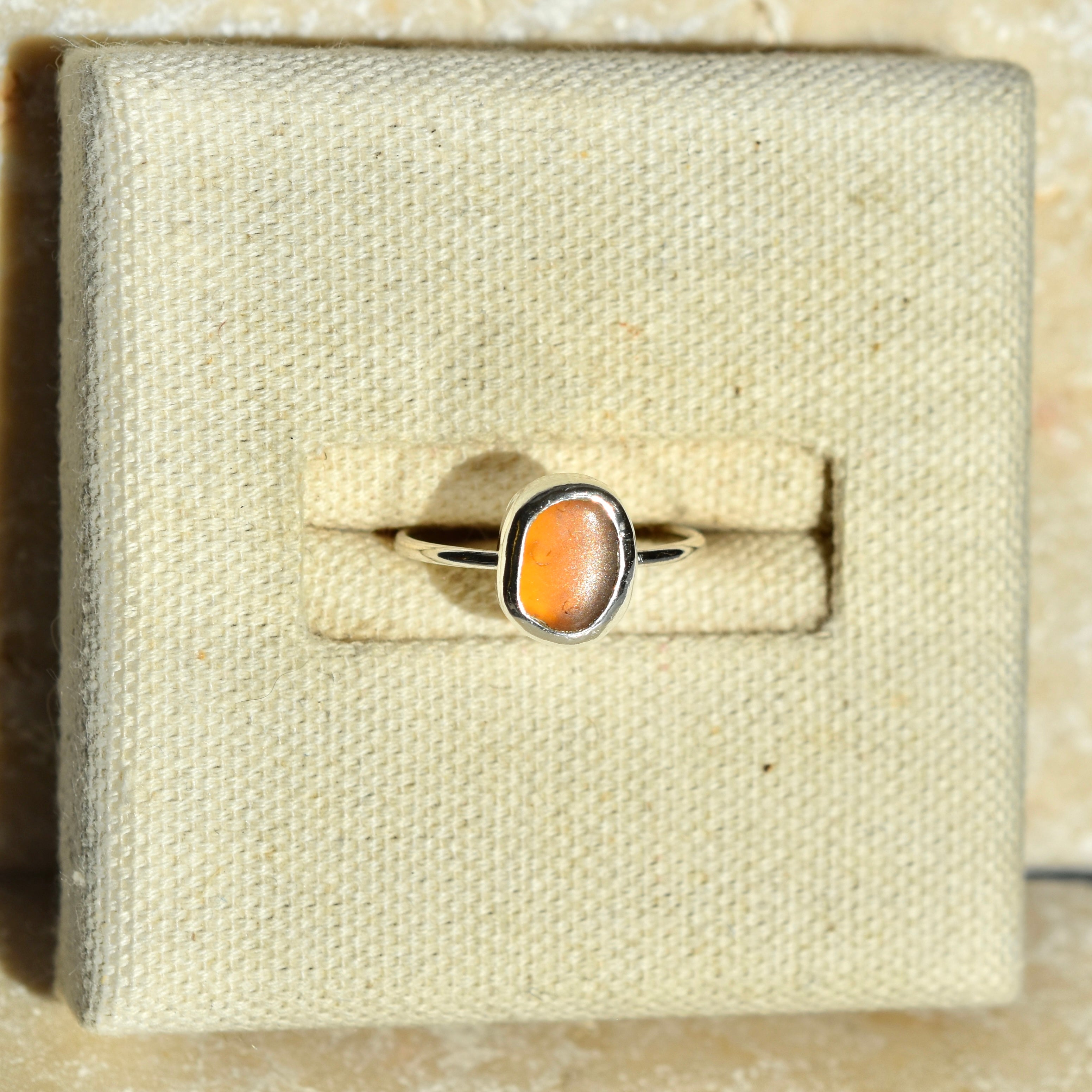 Amber Sea Glass Ring | Size M