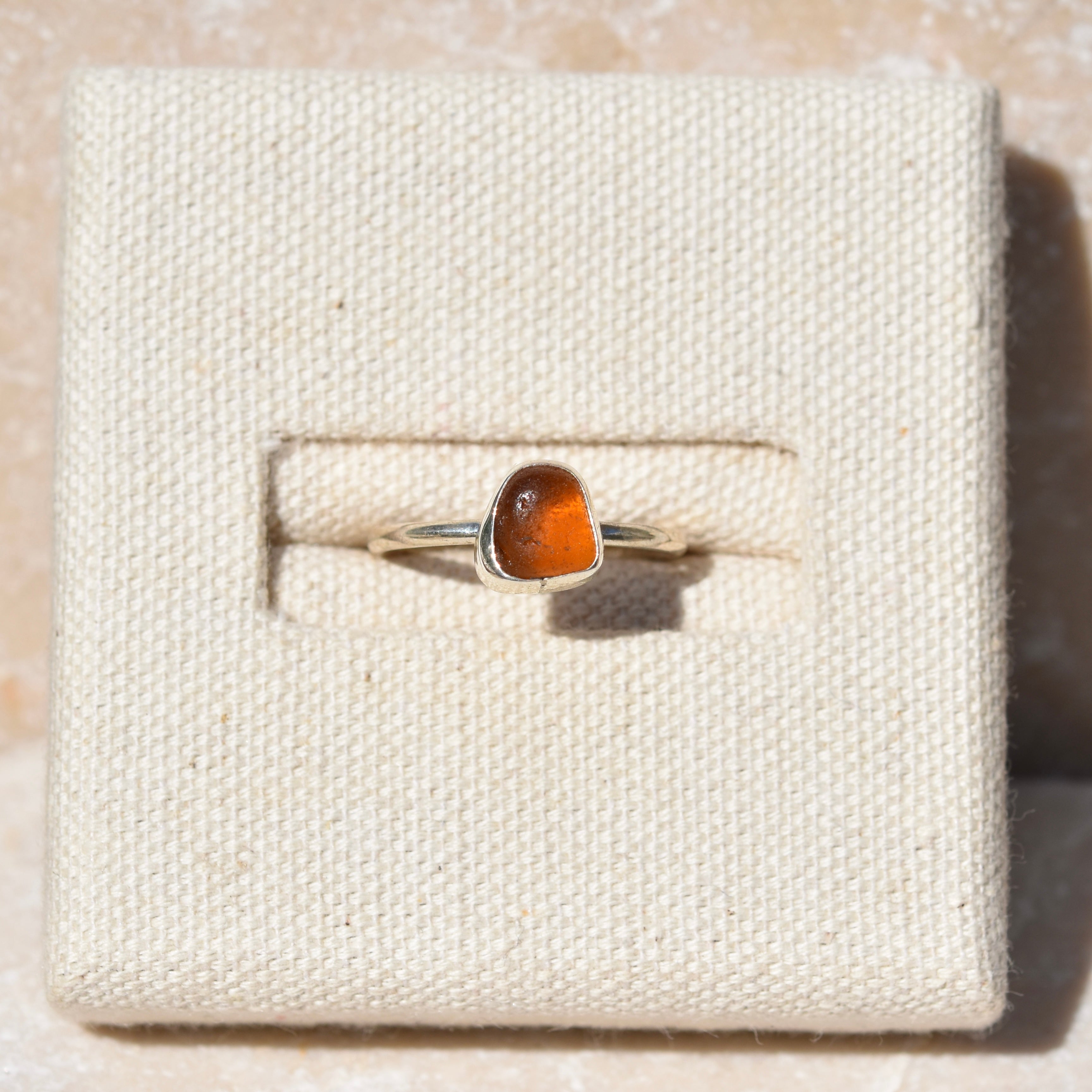 Amber Sea Glass Ring | Size N