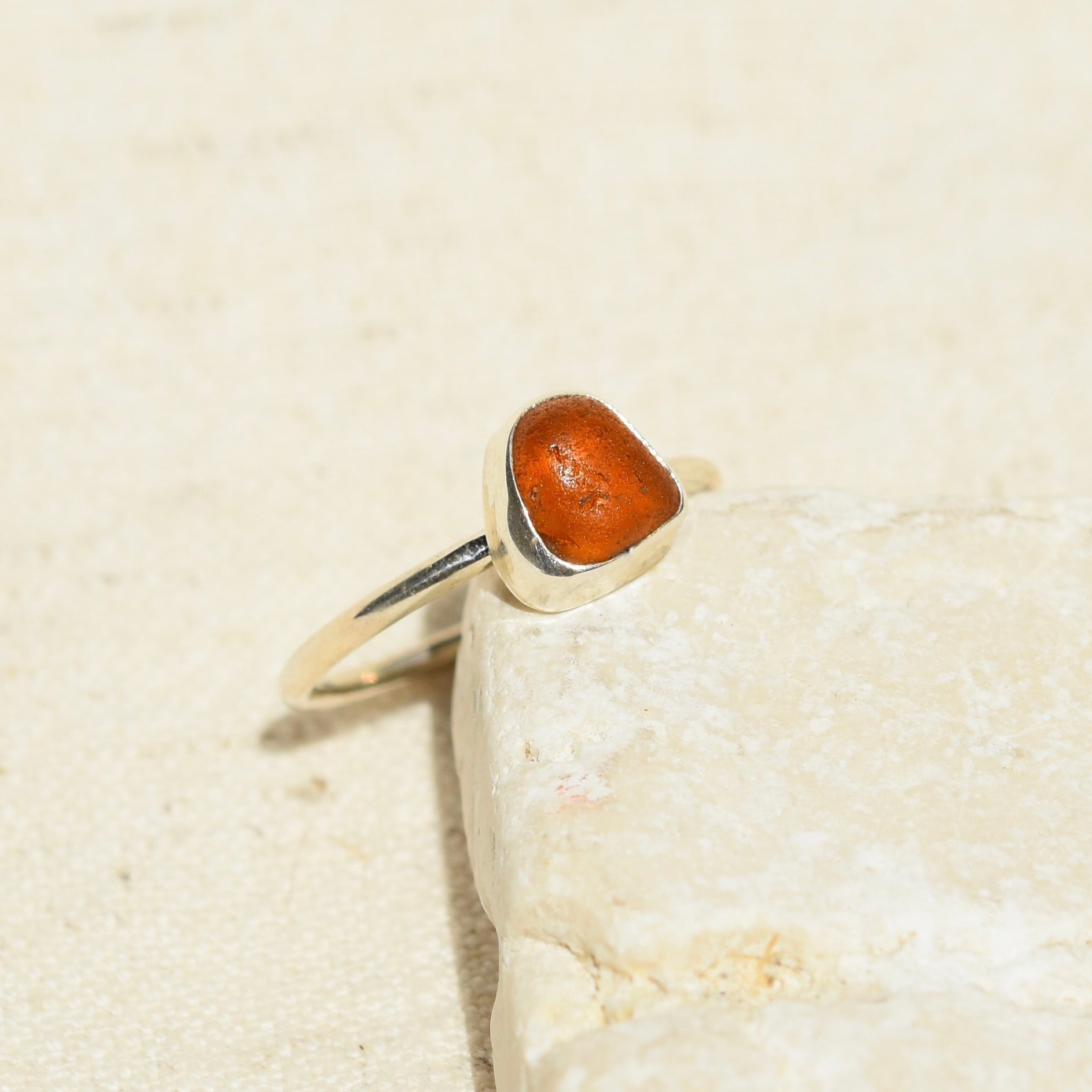 Amber Sea Glass Ring | Size N