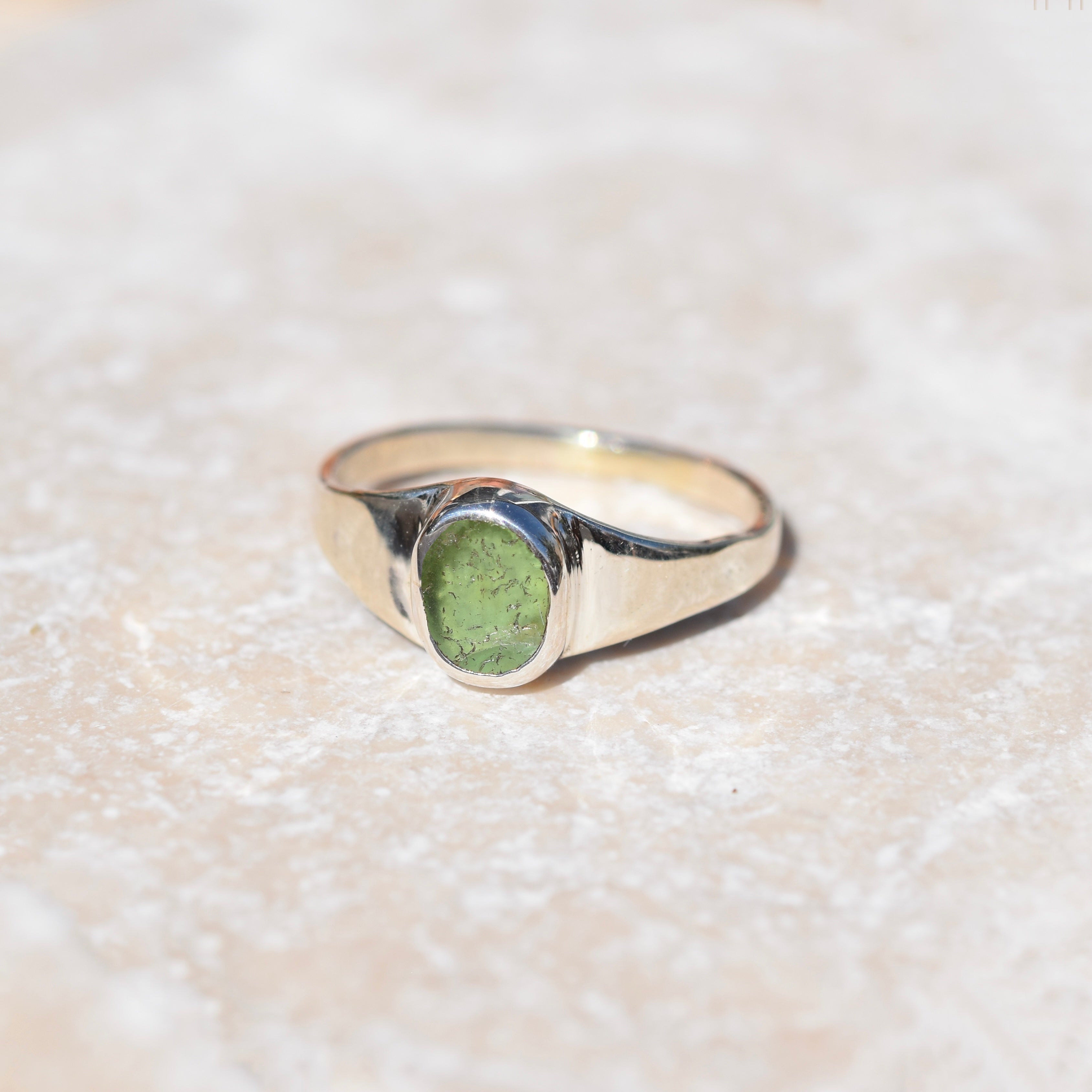 Classic Green Sea Glass Signet Ring | Size O