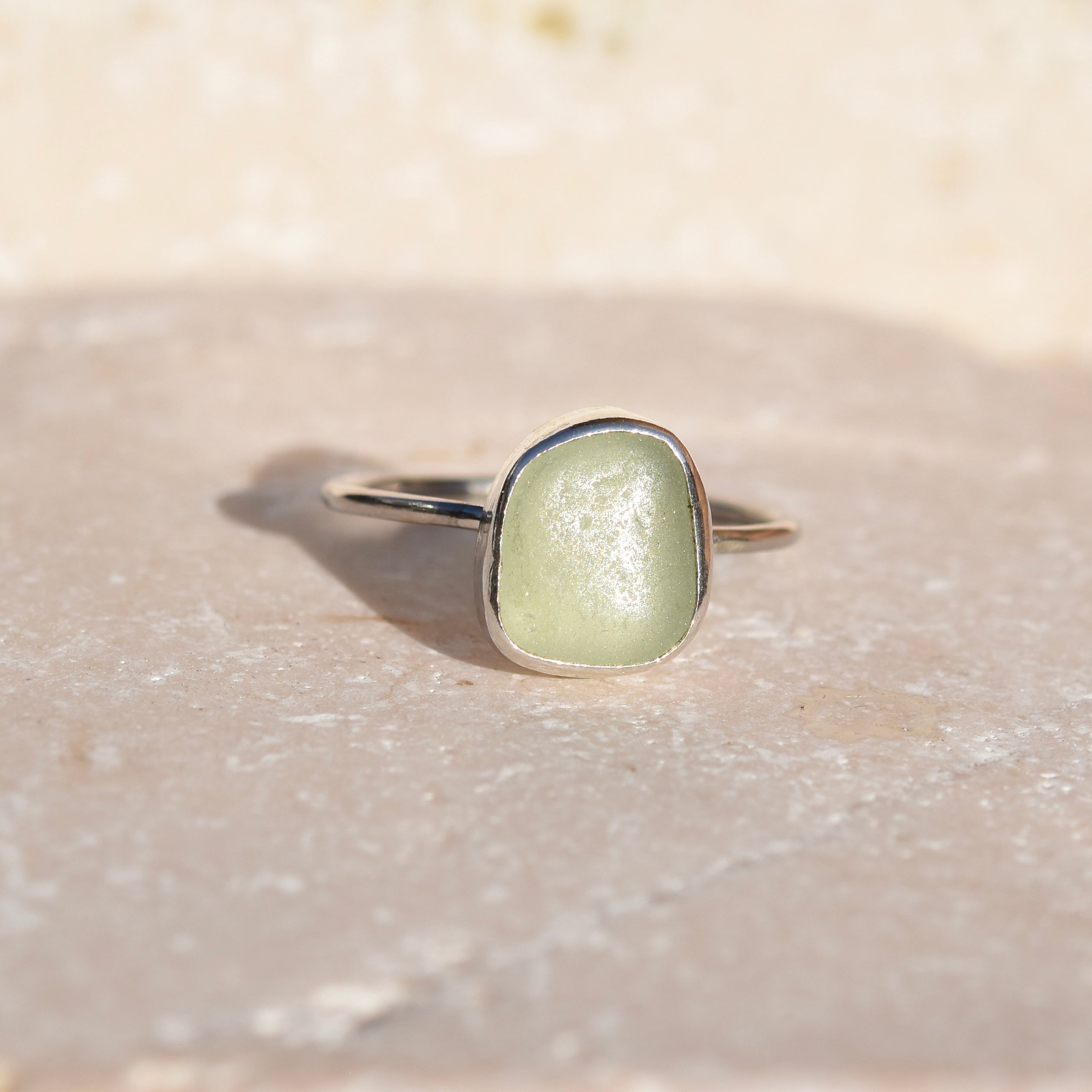 Sage Green Sea Glass Ring | Size R