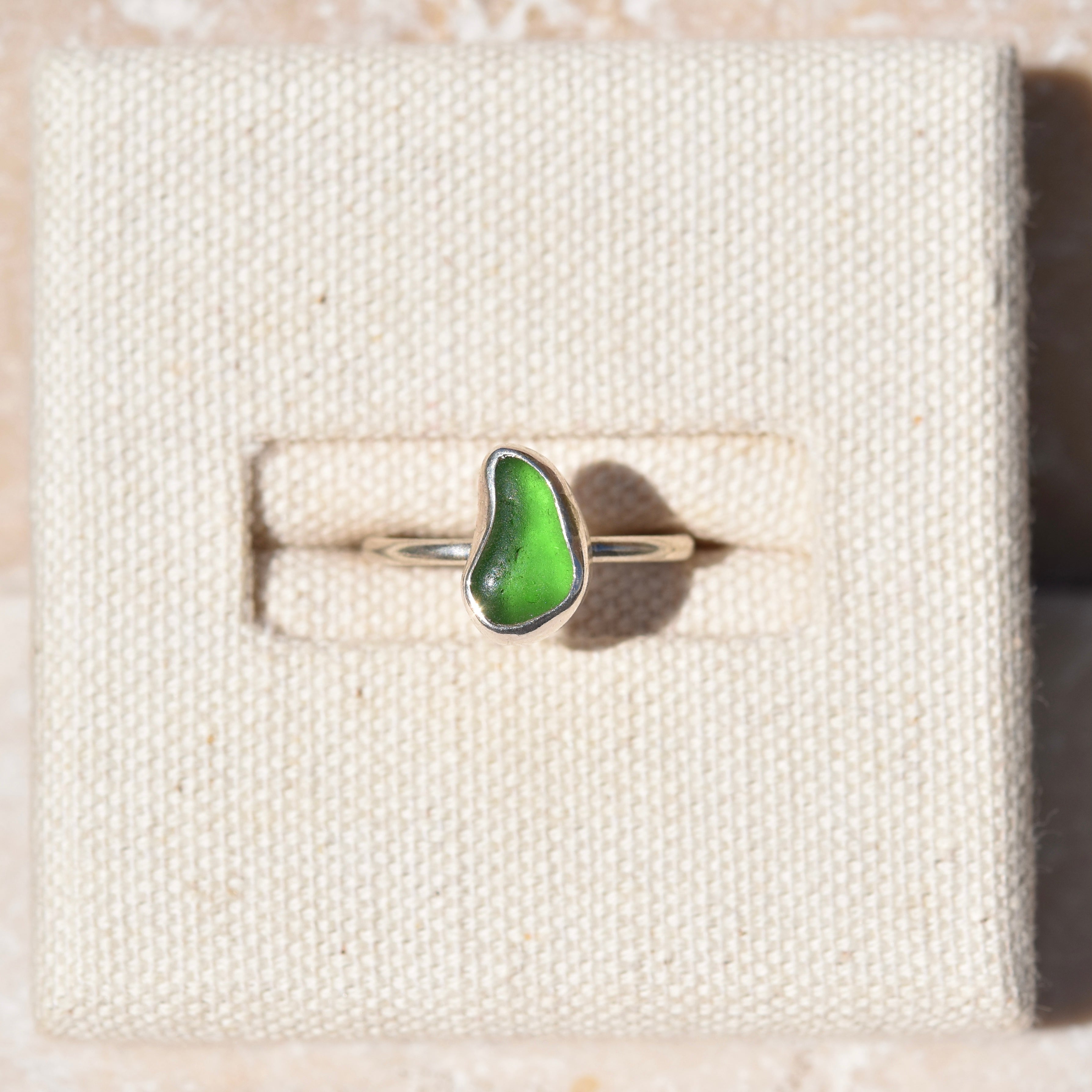 Emerald Green Sea Glass Ring | Size N