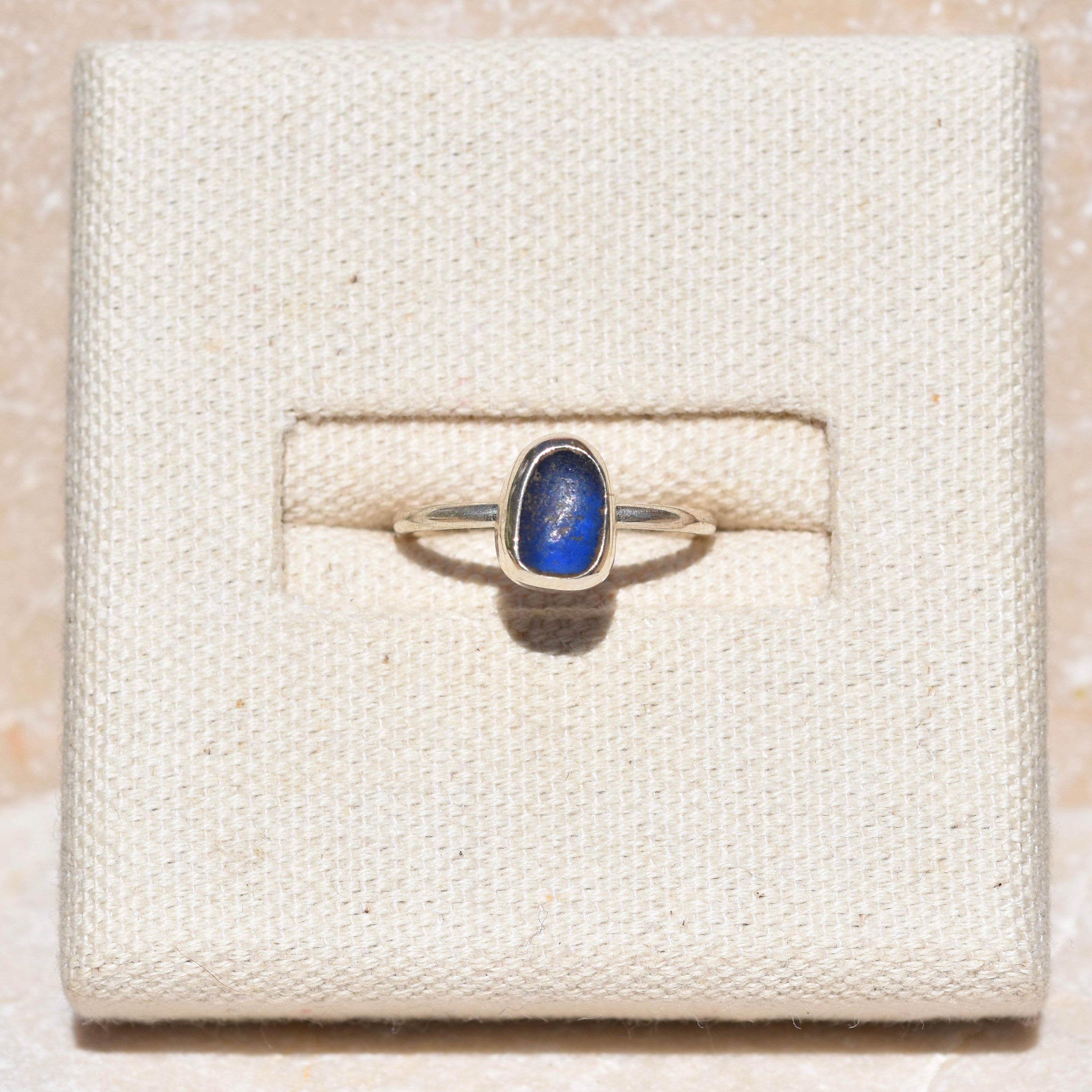 Deep Cobolt Blue Sea Glass Ring | Size M 1/2